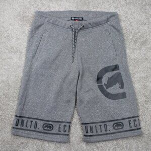 Ecko UNLTD Sweat Shorts Mens Small Gray Drawstring‎ Polyester w/ 12" inseam